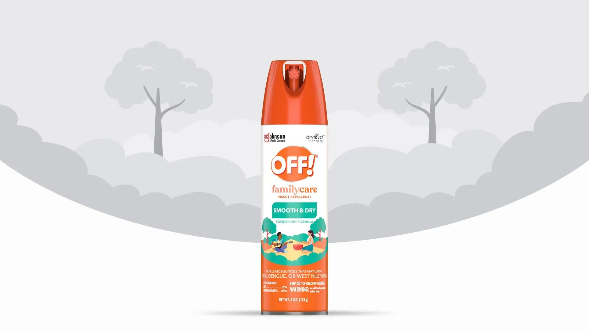 Frente de un envase de metal del producto Family Care Smooth & Dry en aerosol